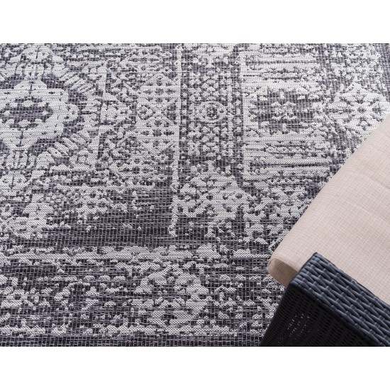 Rug Unique Loom Outdoor Traditional Dark Gray Round 4' 0 x 4' 0