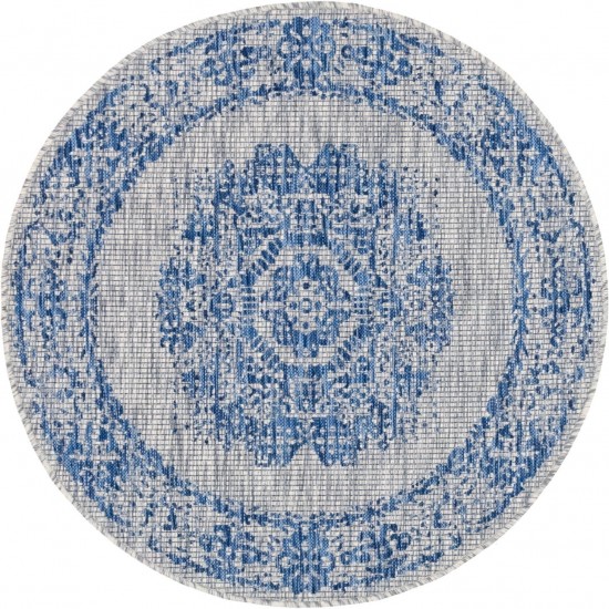 Rug Unique Loom Outdoor Traditional Blue Round 4' 0 x 4' 0