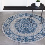 Rug Unique Loom Outdoor Traditional Blue Round 4' 0 x 4' 0