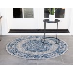 Rug Unique Loom Outdoor Traditional Blue Round 4' 0 x 4' 0