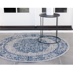 Rug Unique Loom Outdoor Traditional Blue Round 4' 0 x 4' 0