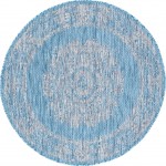 Rug Unique Loom Outdoor Traditional Aqua Blue Round 4' 0 x 4' 0