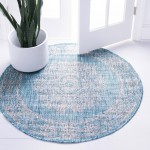 Rug Unique Loom Outdoor Traditional Aqua Blue Round 4' 0 x 4' 0