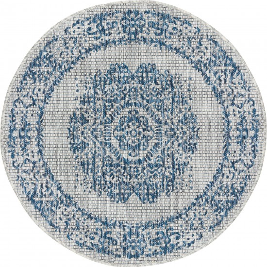 Rug Unique Loom Outdoor Traditional Blue Round 3' 3 x 3' 3