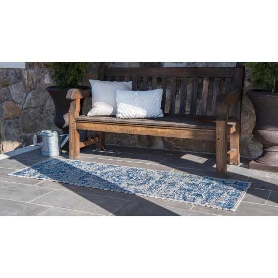 Rug Unique Loom Outdoor Traditional Blue Runner 2' 0 x 8' 0