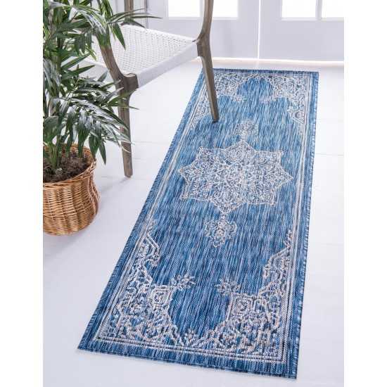 Rug Unique Loom Outdoor Traditional Blue Runner 2' 2 x 6' 0