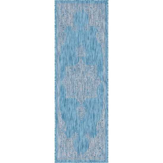 Rug Unique Loom Outdoor Traditional Aqua Blue Runner 2' 2 x 6' 0