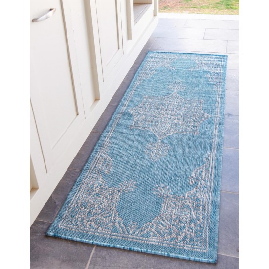 Rug Unique Loom Outdoor Traditional Aqua Blue Runner 2' 2 x 6' 0