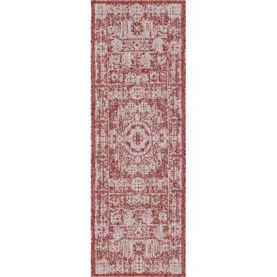 Rug Unique Loom Outdoor Traditional Rust Red Runner 2' 2 x 6' 0