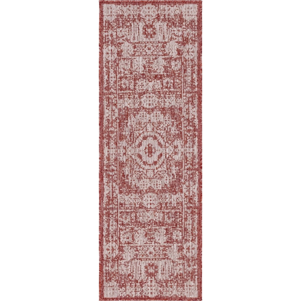 Rug Unique Loom Outdoor Traditional Rust Red Runner 2' 2 x 6' 0