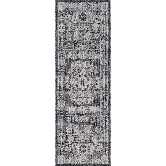 Rug Unique Loom Outdoor Traditional Dark Gray Runner 2' 2 x 6' 0