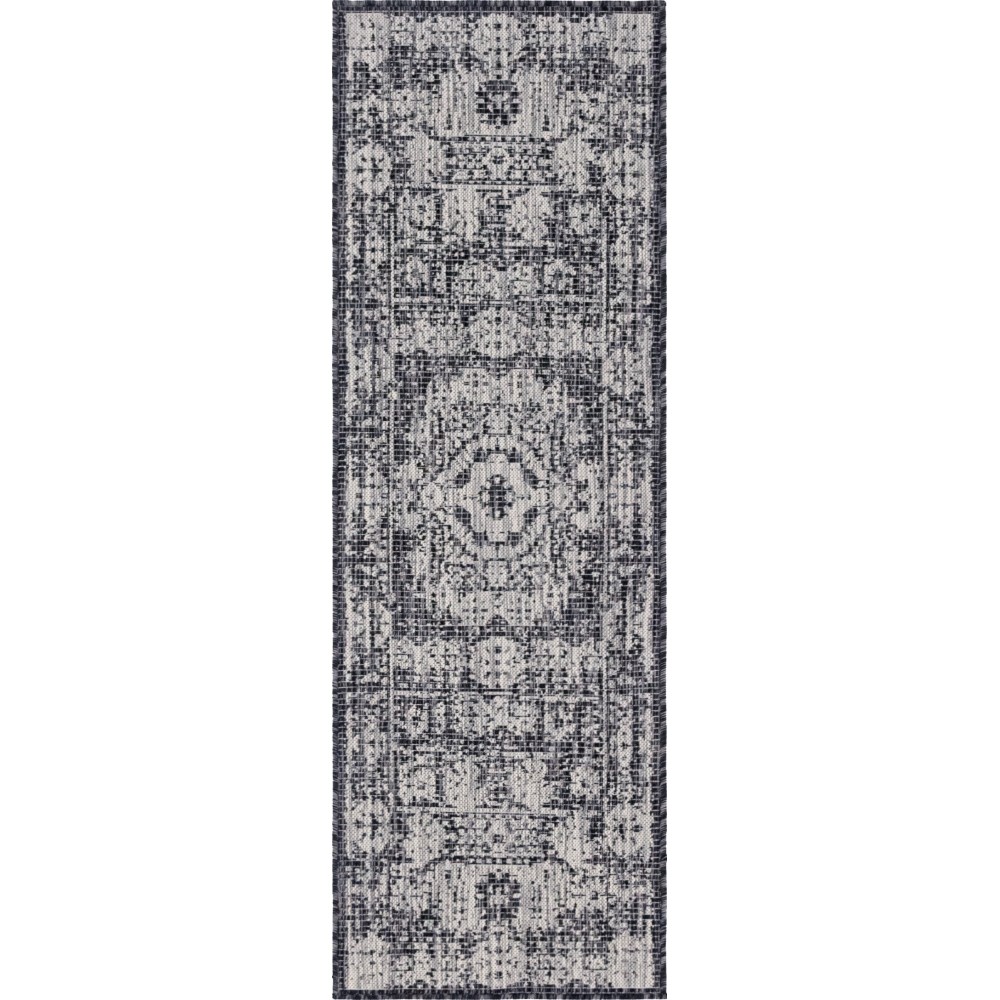 Rug Unique Loom Outdoor Traditional Dark Gray Runner 2' 2 x 6' 0