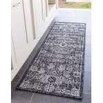 Rug Unique Loom Outdoor Traditional Dark Gray Runner 2' 2 x 6' 0