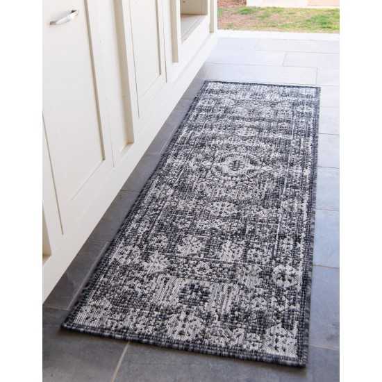 Rug Unique Loom Outdoor Traditional Dark Gray Runner 2' 2 x 6' 0