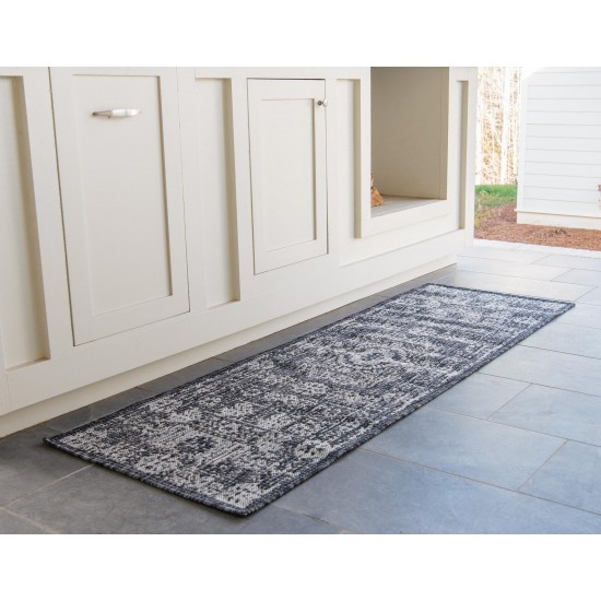 Rug Unique Loom Outdoor Traditional Dark Gray Runner 2' 2 x 6' 0