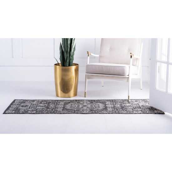 Rug Unique Loom Outdoor Traditional Dark Gray Runner 2' 2 x 6' 0