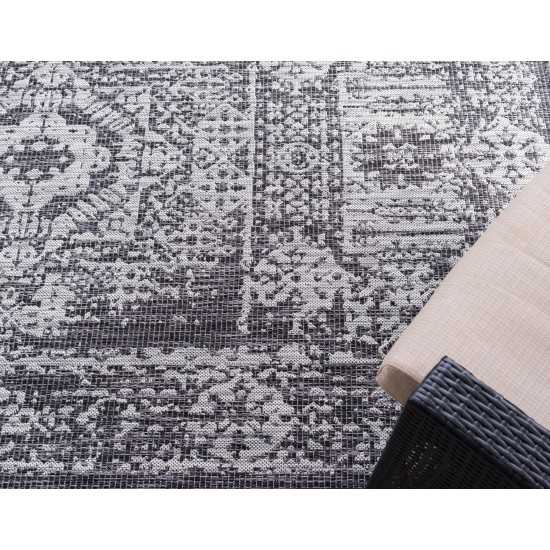 Rug Unique Loom Outdoor Traditional Dark Gray Runner 2' 2 x 6' 0