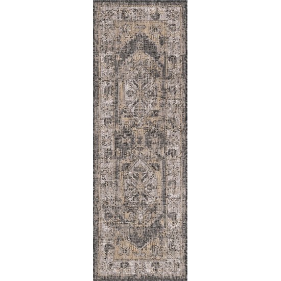 Rug Unique Loom Outdoor Traditional Charcoal Runner 2' 0 x 6' 0