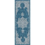 Rug Unique Loom Outdoor Traditional Teal Runner 2' 0 x 6' 0
