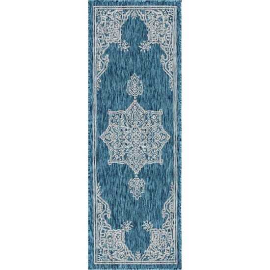 Rug Unique Loom Outdoor Traditional Teal Runner 2' 0 x 6' 0