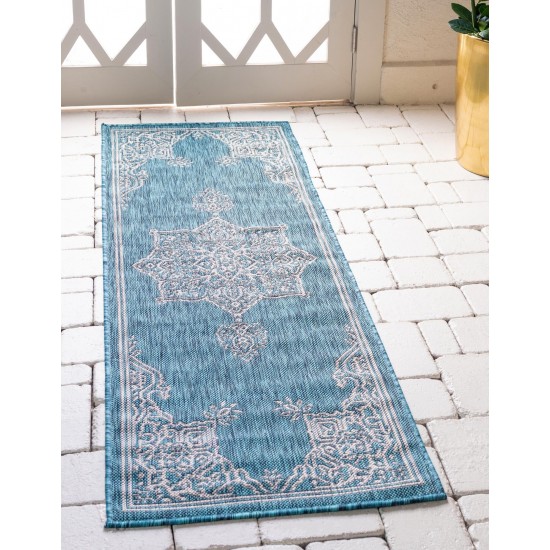 Rug Unique Loom Outdoor Traditional Teal Runner 2' 0 x 6' 0