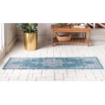 Rug Unique Loom Outdoor Traditional Teal Runner 2' 0 x 6' 0