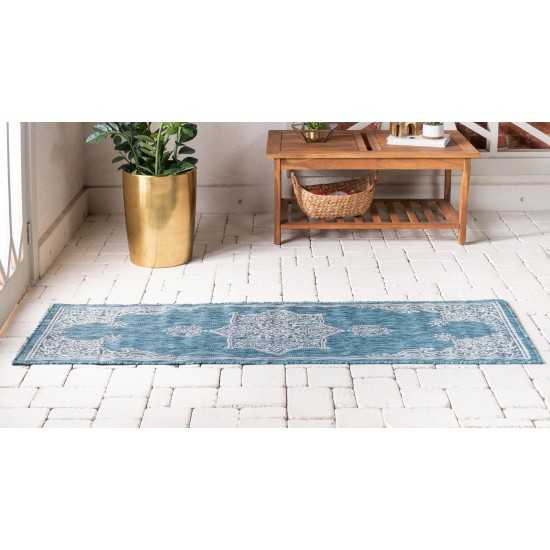 Rug Unique Loom Outdoor Traditional Teal Runner 2' 0 x 6' 0