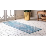 Rug Unique Loom Outdoor Traditional Teal Runner 2' 0 x 6' 0