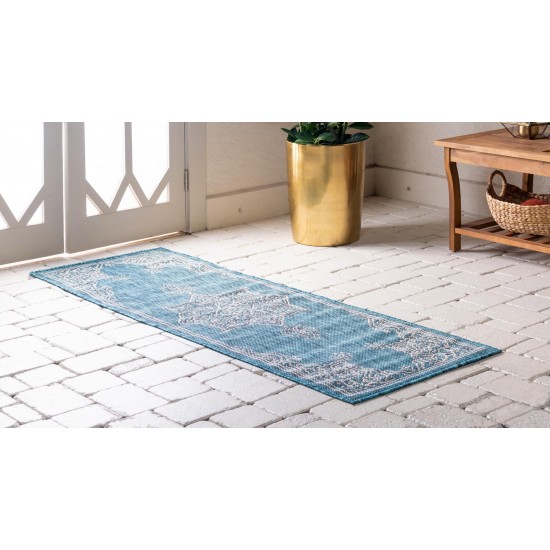 Rug Unique Loom Outdoor Traditional Teal Runner 2' 0 x 6' 0