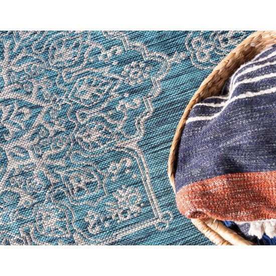 Rug Unique Loom Outdoor Traditional Teal Runner 2' 0 x 6' 0