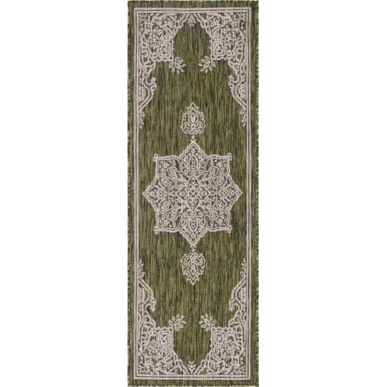 Rug Unique Loom Outdoor Traditional Green Runner 2' 0 x 6' 0