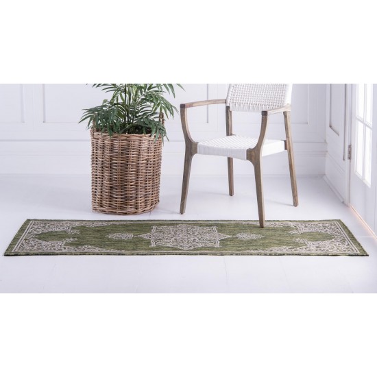 Rug Unique Loom Outdoor Traditional Green Runner 2' 0 x 6' 0