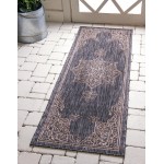 Rug Unique Loom Outdoor Traditional Charcoal Gray Runner 2' 0 x 6' 0