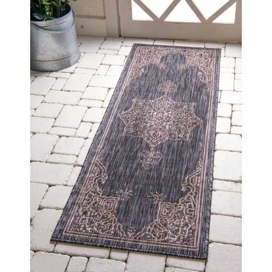 Rug Unique Loom Outdoor Traditional Charcoal Gray Runner 2' 0 x 6' 0