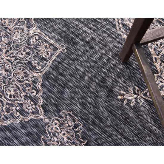 Rug Unique Loom Outdoor Traditional Charcoal Gray Runner 2' 0 x 6' 0