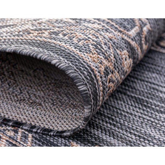 Rug Unique Loom Outdoor Traditional Charcoal Gray Runner 2' 0 x 6' 0