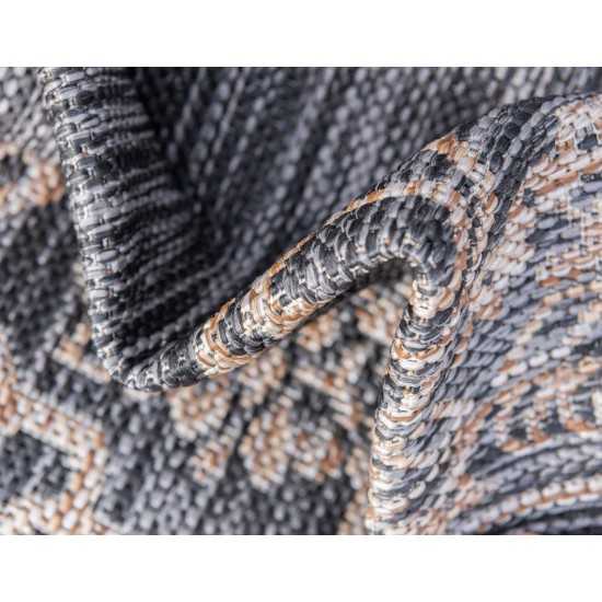 Rug Unique Loom Outdoor Traditional Charcoal Gray Runner 2' 0 x 6' 0