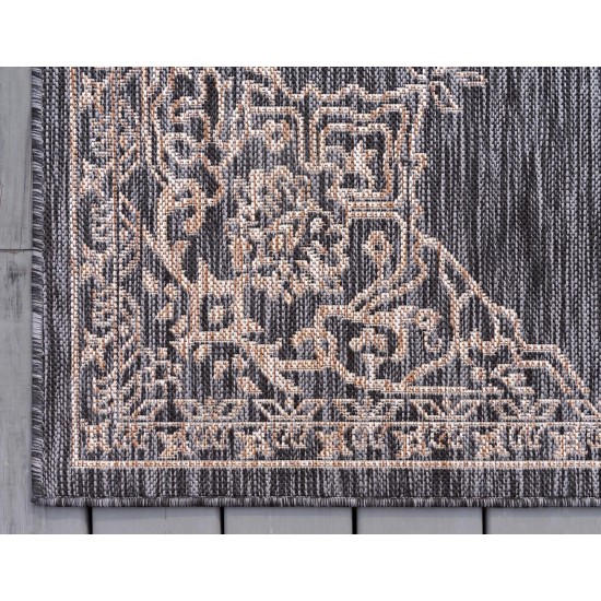 Rug Unique Loom Outdoor Traditional Charcoal Gray Runner 2' 0 x 6' 0