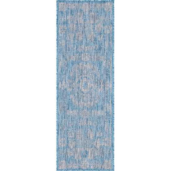 Rug Unique Loom Outdoor Traditional Aqua Blue Runner 2' 0 x 6' 0