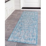 Rug Unique Loom Outdoor Traditional Aqua Blue Runner 2' 0 x 6' 0