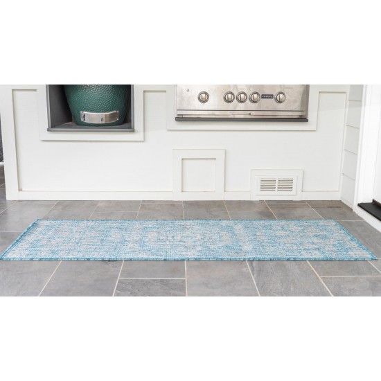Rug Unique Loom Outdoor Traditional Aqua Blue Runner 2' 0 x 6' 0