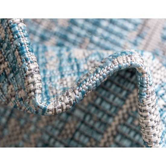 Rug Unique Loom Outdoor Traditional Aqua Blue Runner 2' 0 x 6' 0