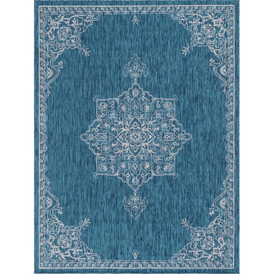 Rug Unique Loom Outdoor Traditional Teal Rectangular 9' 0 x 12' 0