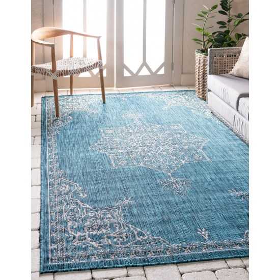 Rug Unique Loom Outdoor Traditional Teal Rectangular 9' 0 x 12' 0