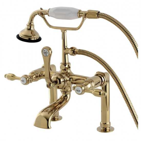 Aqua Vintage Tudor Deck Mount Clawfoot Tub Faucet, Polished Brass