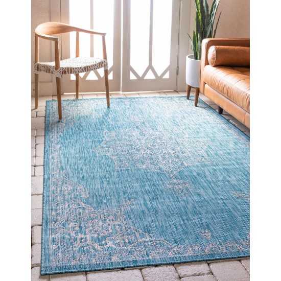 Rug Unique Loom Outdoor Traditional Aqua Blue Rectangular 9' 0 x 12' 0