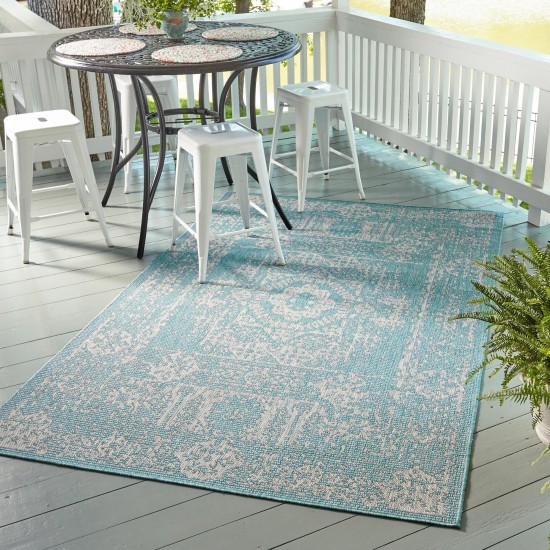 Rug Unique Loom Outdoor Traditional Aqua Blue Rectangular 9' 0 x 12' 0