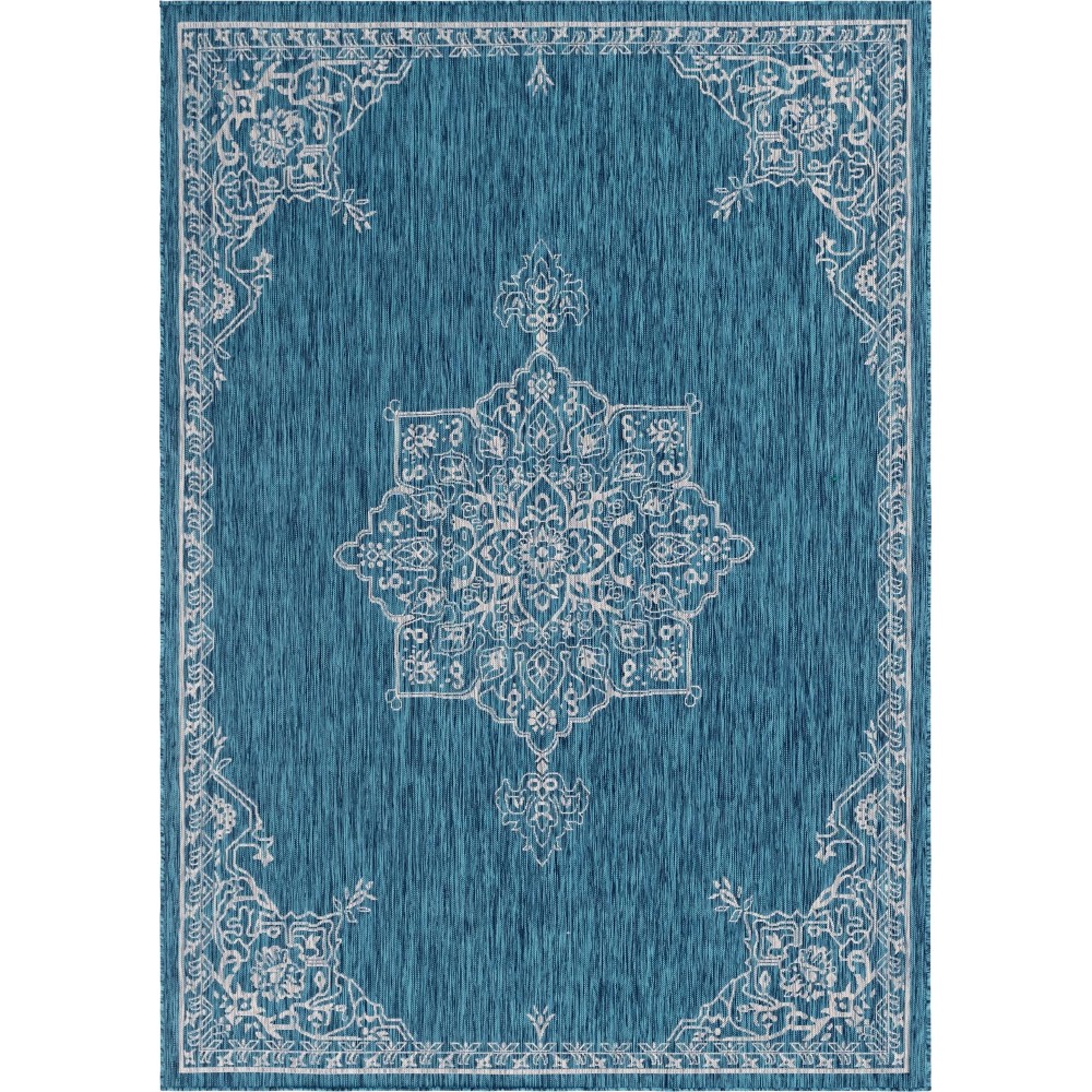 Rug Unique Loom Outdoor Traditional Teal Rectangular 8' 0 x 11' 4