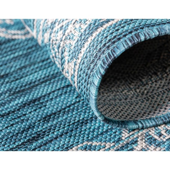 Rug Unique Loom Outdoor Traditional Teal Rectangular 8' 0 x 11' 4