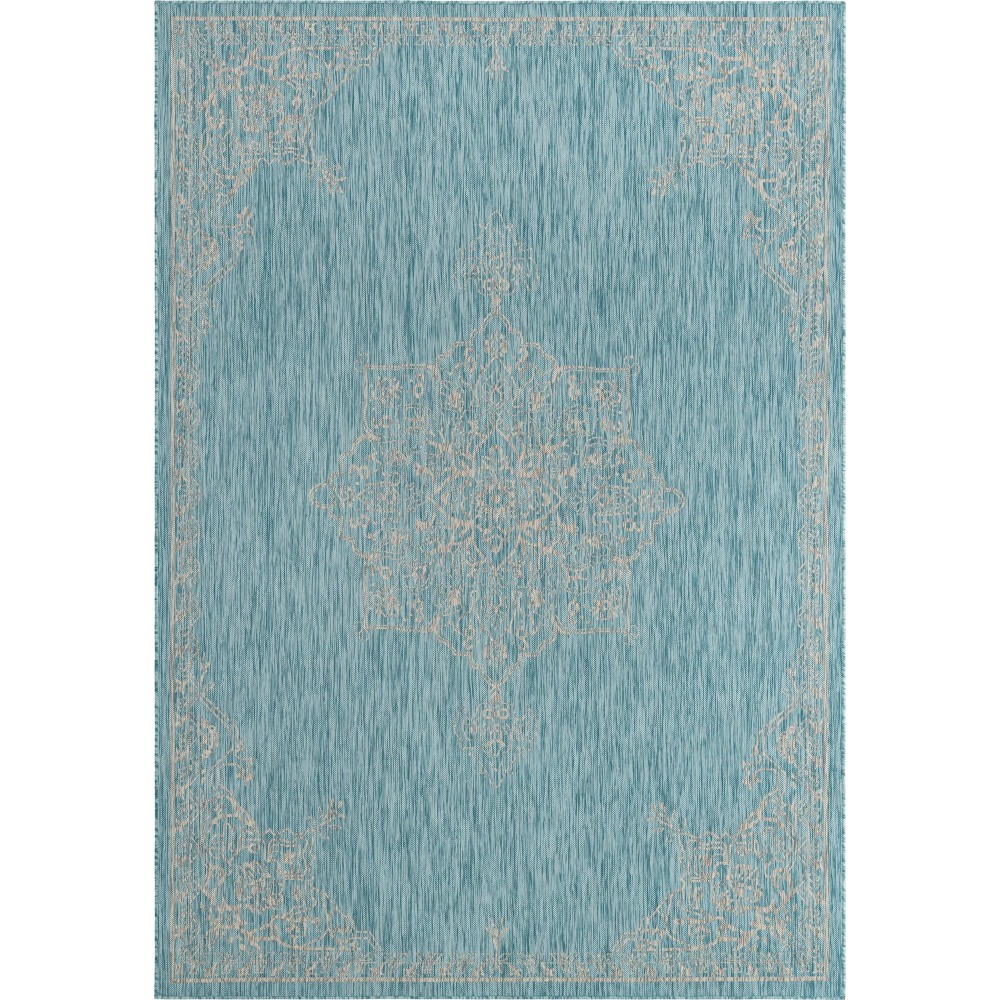 Rug Unique Loom Outdoor Traditional Aqua Blue Rectangular 8' 0 x 11' 4